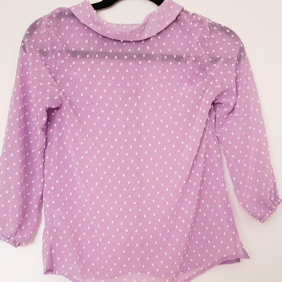 NEW Sheer Button-Up Blouse in Lavender Dots Long Sleeve - Picture 8 of 8